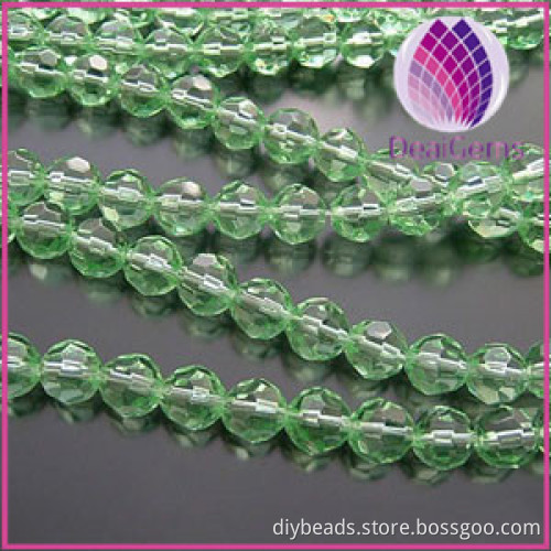 Bead,glass,spring green,8mm half-hand faceted round,approximately 40ps/strand